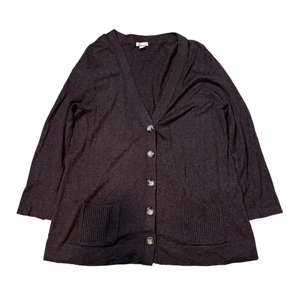 J.Jill Womens Brown Button Cotton Blend Cardigan Medium Petite - Picture 1 of 6